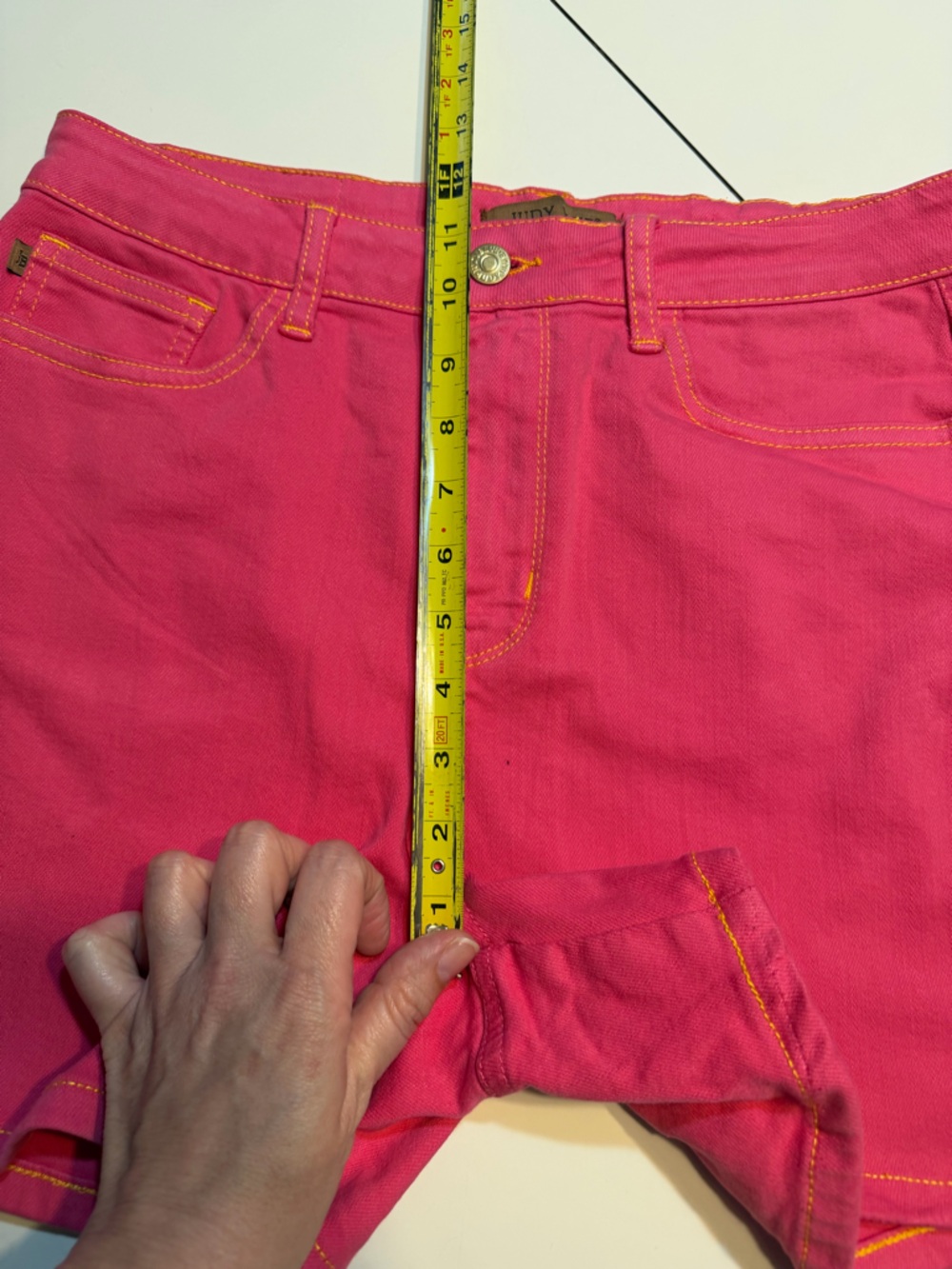 Judy Blue XL pink Jean shorts yellow stitching - Picture 6 of 9